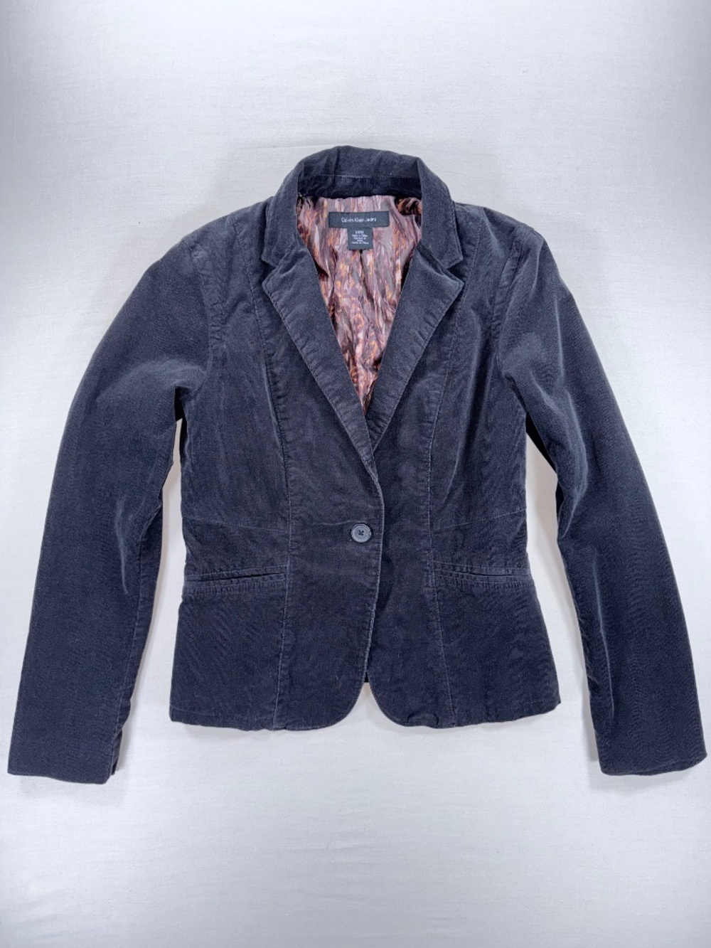 Calvin Klein Jeans Gray Corduroy Blazer Jacket Fitted Single Button Sz S - Picture 4 of 5